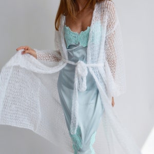 White mohair wedding cardigan Bridal light bolero Bridal handknit kimono  Wedding long shrug Maxi wedding knit jacket Bridal cover up