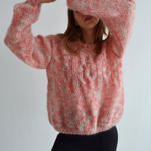 Coral melange mohair sweater Soft handknit sweater Fluffy chic sweater Warm rainbow sweater Loose multicolor sweater Sexy chunky sweater image 2