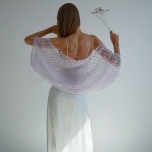 Light purple silk mohair shawl Bridal cover up Wedding knitted shrug Sleeveless wool wrap Bridesmaid handknit cape Evening wool bolero
