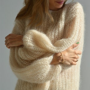 Ivory Cloud Mohair Sweater | Luxury Handmade Knit | Soft Oversized Pullover
