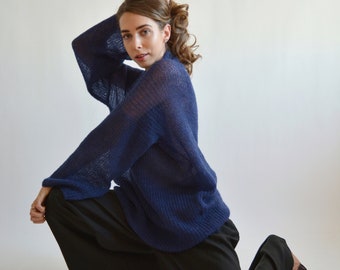 Blue light mohair sweater Chunky turtleneck sweater Oversized basic sweater Long soft sweater Maxi stylish sweater Knitted wool sweater