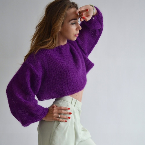 Purple Mohair Sweater Cropped Sexy 