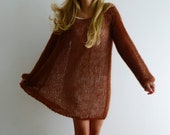 Coffee brown hand knitted mohair dress, Sweater tunic, Maxi sweater, Long wool dress, Fashion tunic, Off shoulder sweater, Loose sweater