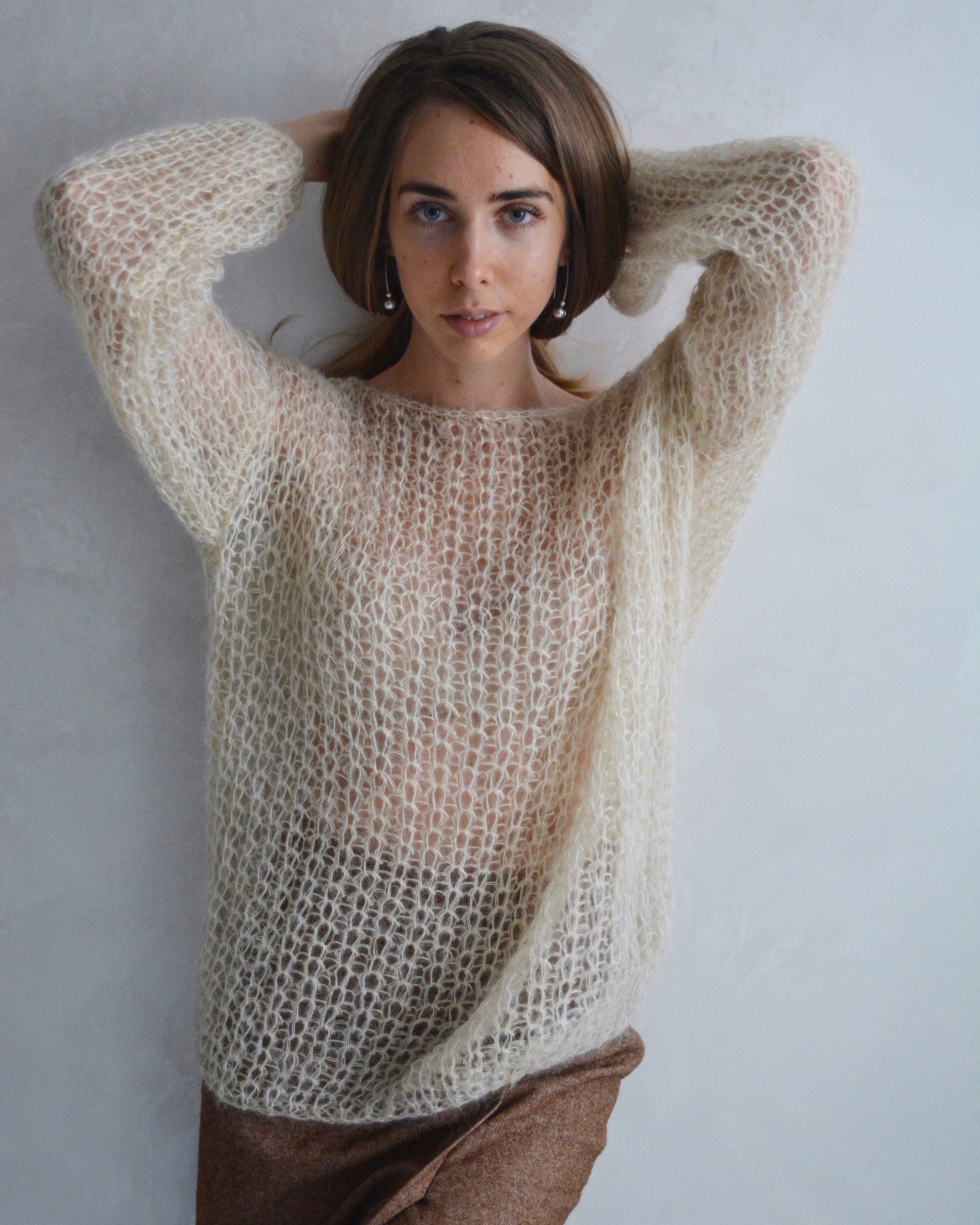 ★韓国人気★LOOKPLE★LOOK SEMI-OVER FIT MOHAIR SWEATSHIRT Mohair Style Knitted Blurred Stripe Sweater | Streets of
