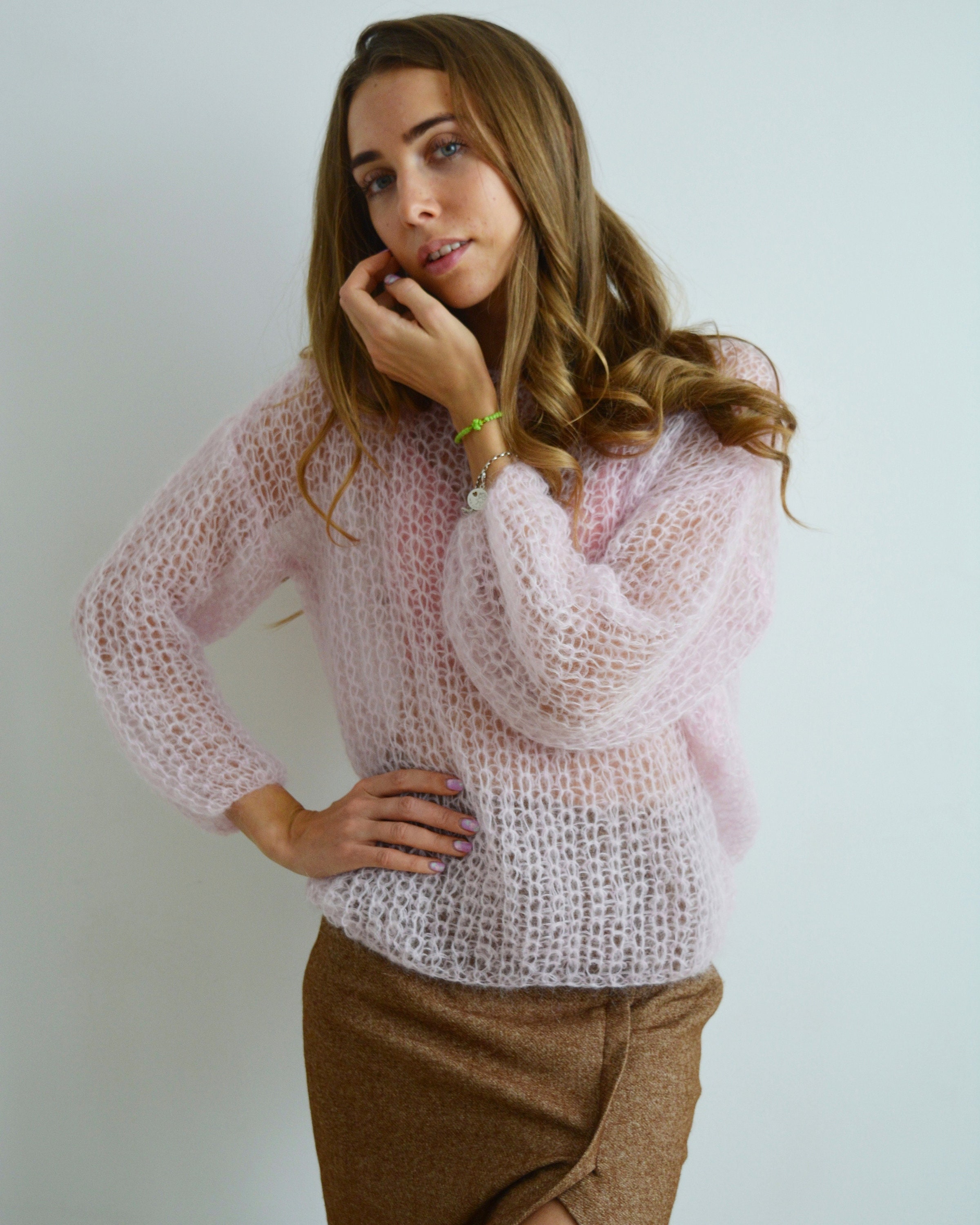 Light Pink Mohair Sweater Bridal Chic Sweater Mesh Wedding Etsy