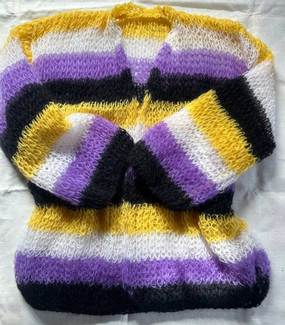 Nonbinary Mohair Cardigan Nonbinary Flag Handknit Cardigan No