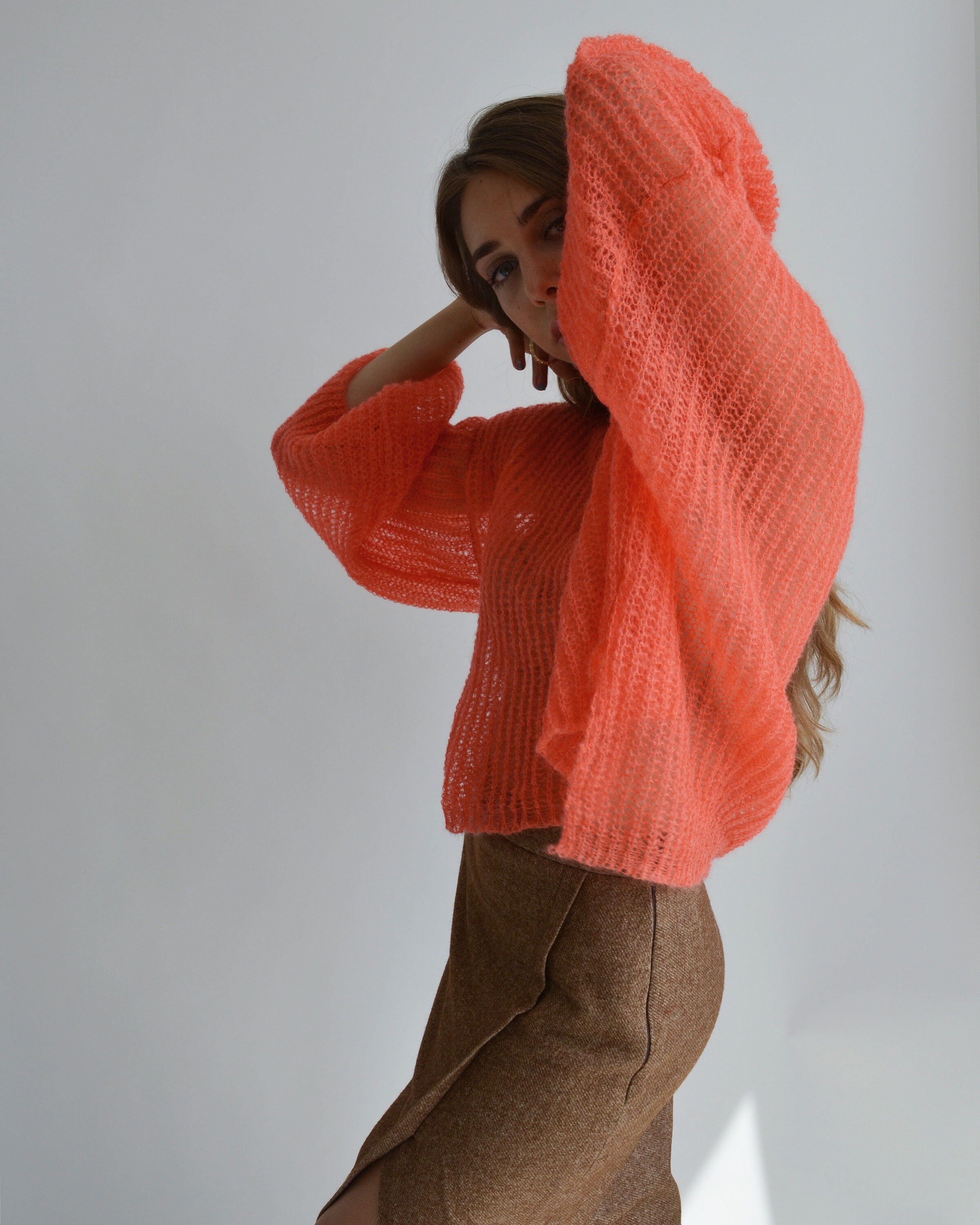 Coral Mohair Sweater Cropped Light 