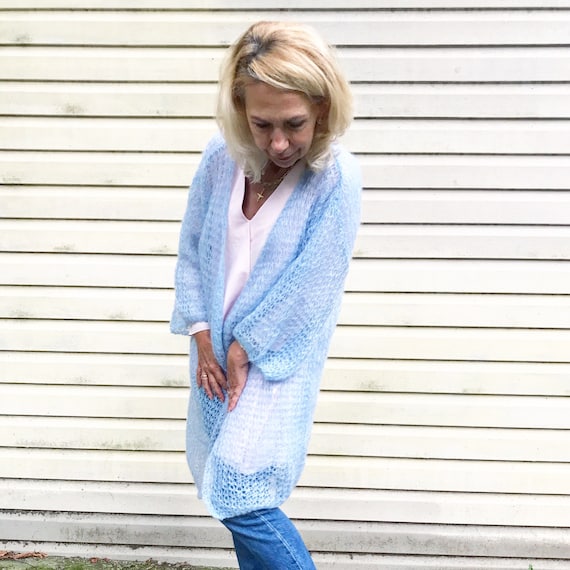 Cardigan in maglia mohair blu cardigan in maglia di lana | Etsy Italia
