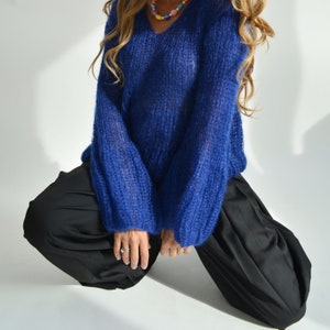 Blue Kid Mohair Sweater | Handmade Oversized Knit Pullover | Luxury Lightweight Sweater Bild 4