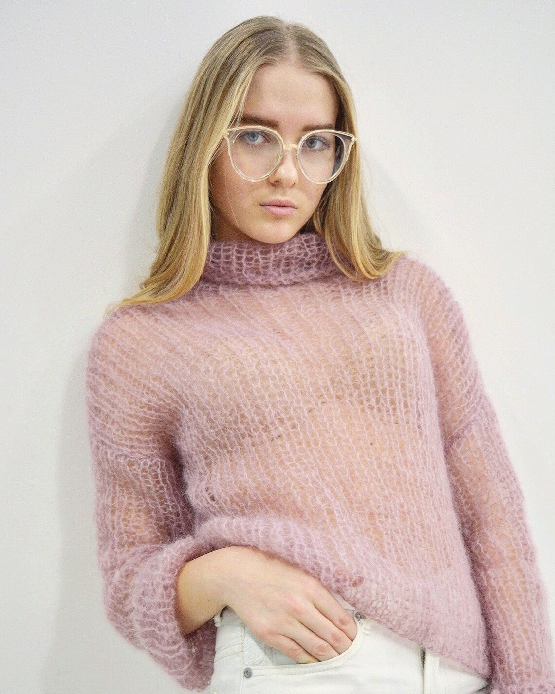 Pink Mohair Light Sweater Spring Sexy Sweater Turtleneck Etsy