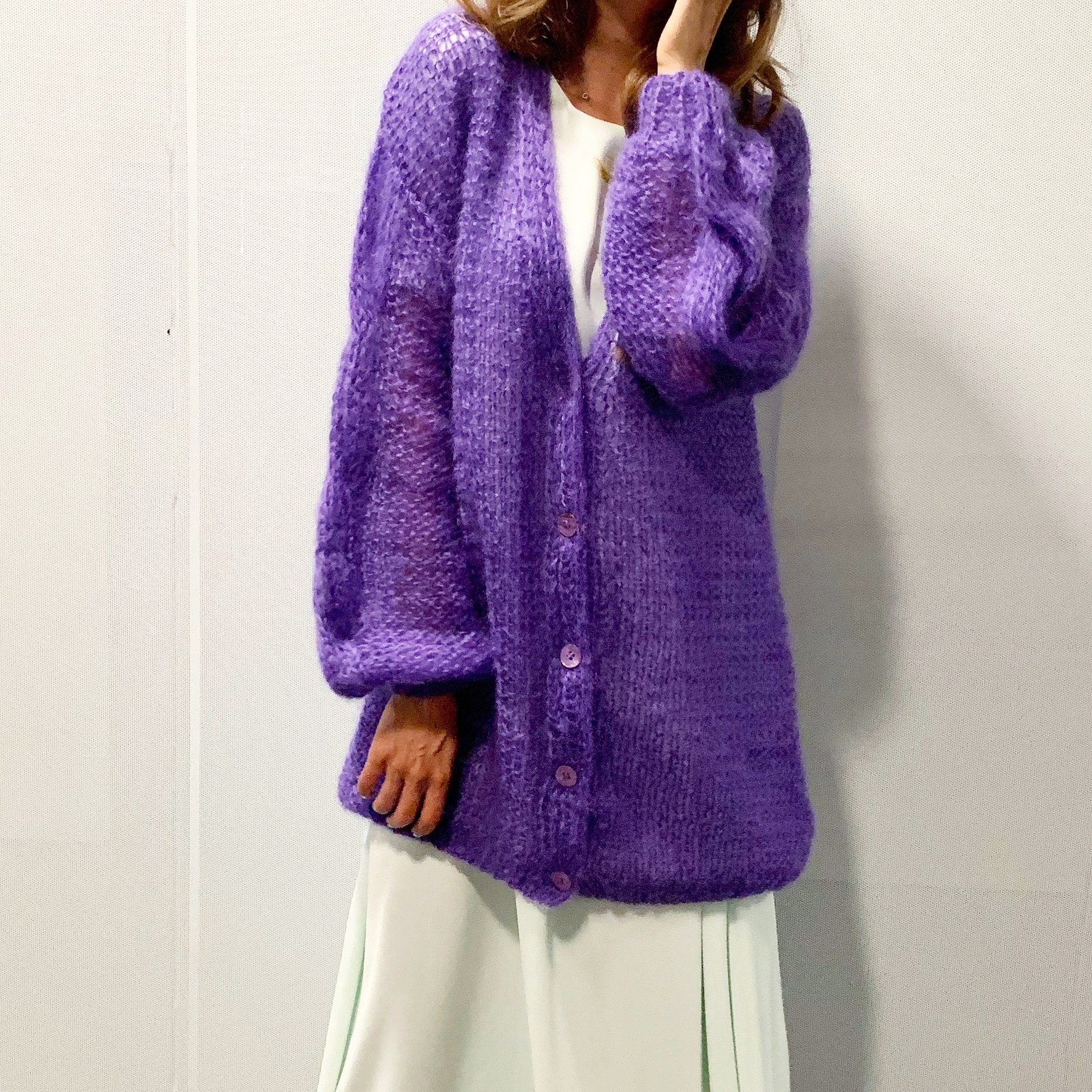 Purple Mohair Button Cardigan Sexy 