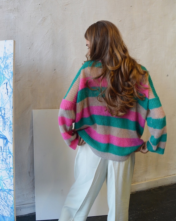【IONSEOUL】Swing Angora Striped Knit 5FM0007 Rhythm Corsica Striped Knit Oversized Sweater | PacSun