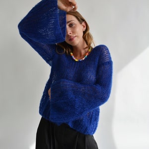 Blue Kid Mohair Sweater | Handmade Oversized Knit Pullover | Luxury Lightweight Sweater Bild 7
