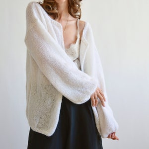 White mohair cardigan Short thick cardigan Cropped loose cardigan Warm soft cardigan Bridal knitted cardigan Wedding open front cardigan image 3