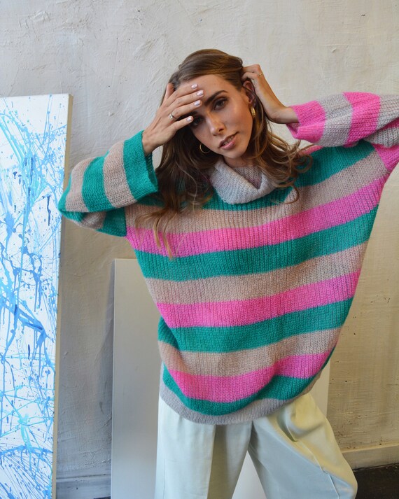 Rainbow turtleneck sweater sale