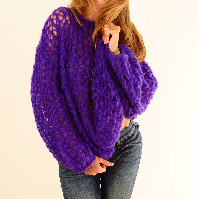 Purple warm mohair sweater Textured big sweater Wool knit Etsy