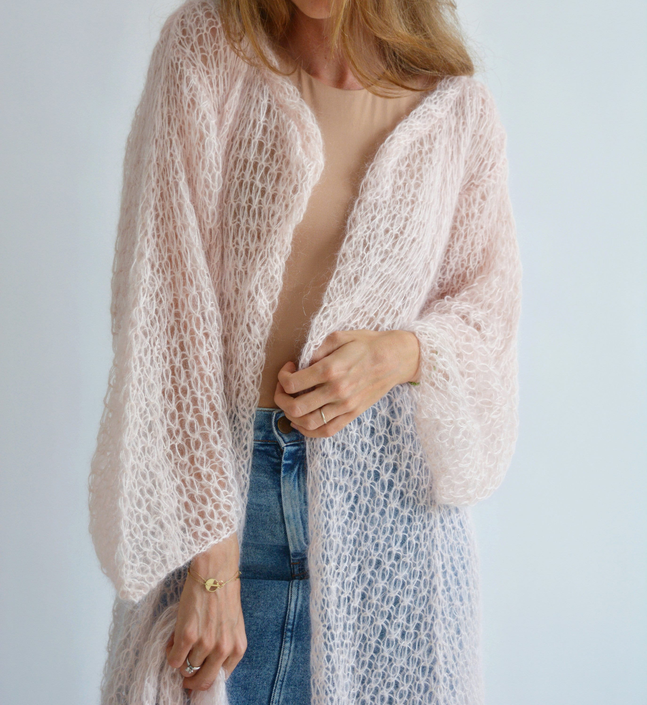 Blush rosa lungo cardigan seta mohair cintura cintura cardigan Etsy