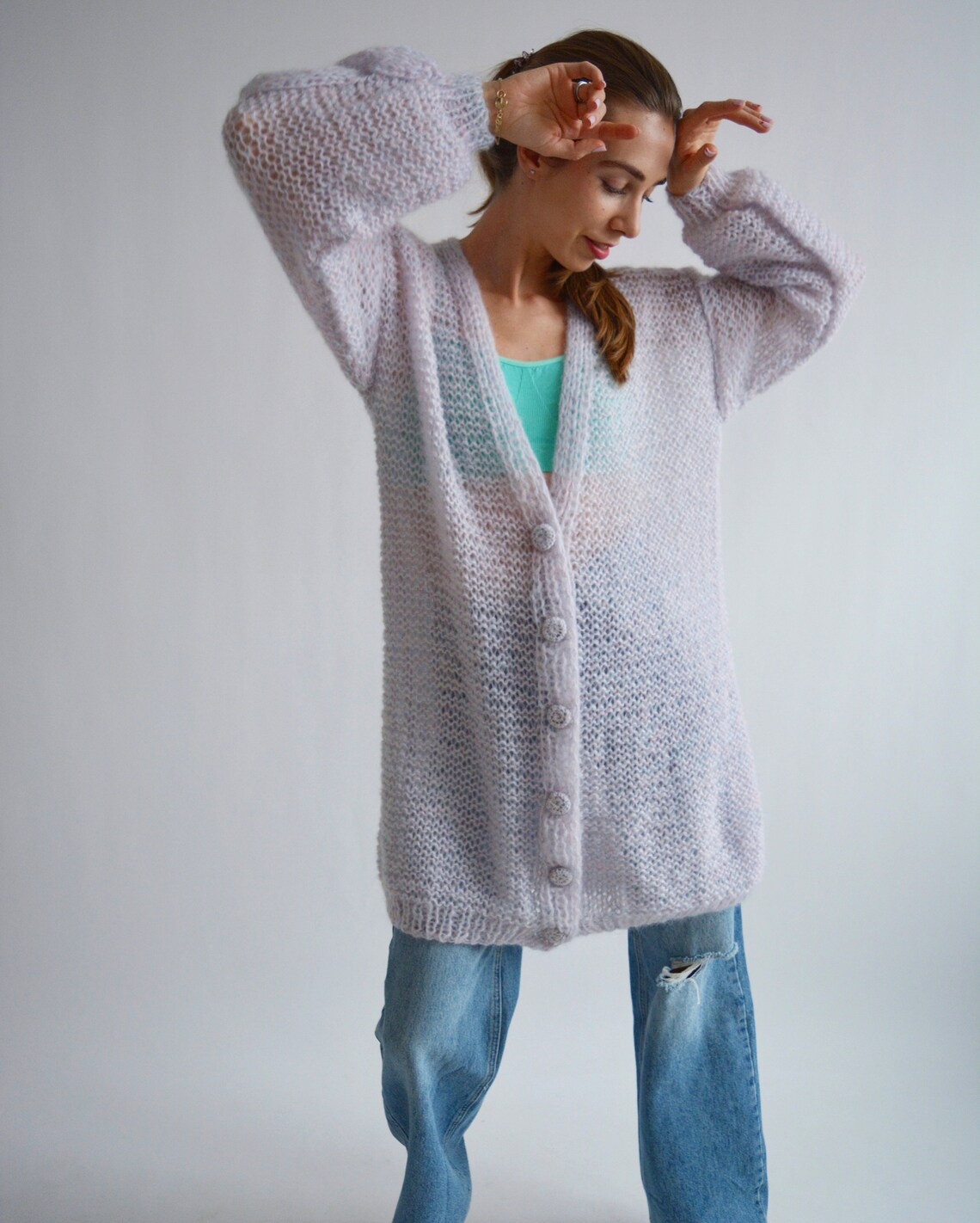 lilac mohair cardigan