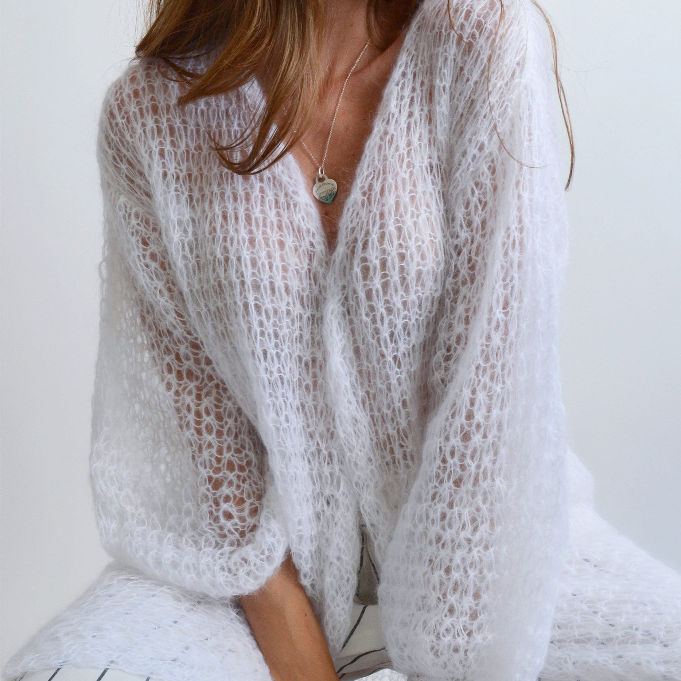 White Mohair Handknit Cardigan, Loose Open Front Bridal Shawl - Etsy