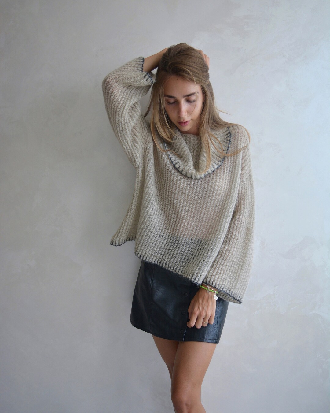 Gray Light Mohair Sweater Turtleneck Wool Knit Sweater - Etsy