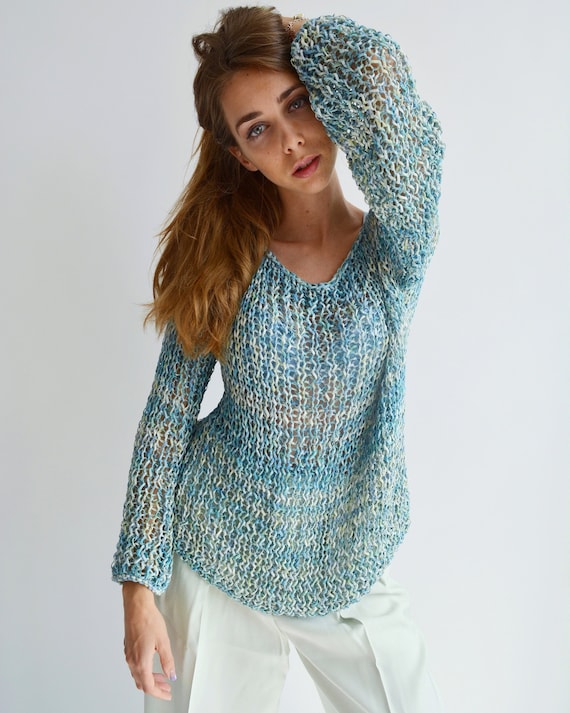 Blue cotton sweater deals