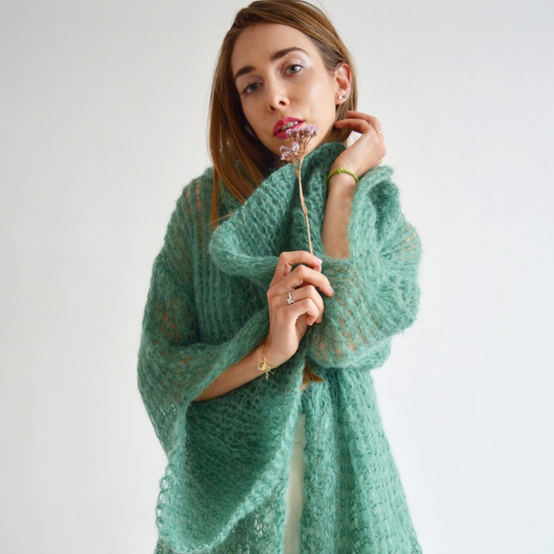 Green Hooded Cardigan Long Mohair Cardigan Belted Creative Etsy