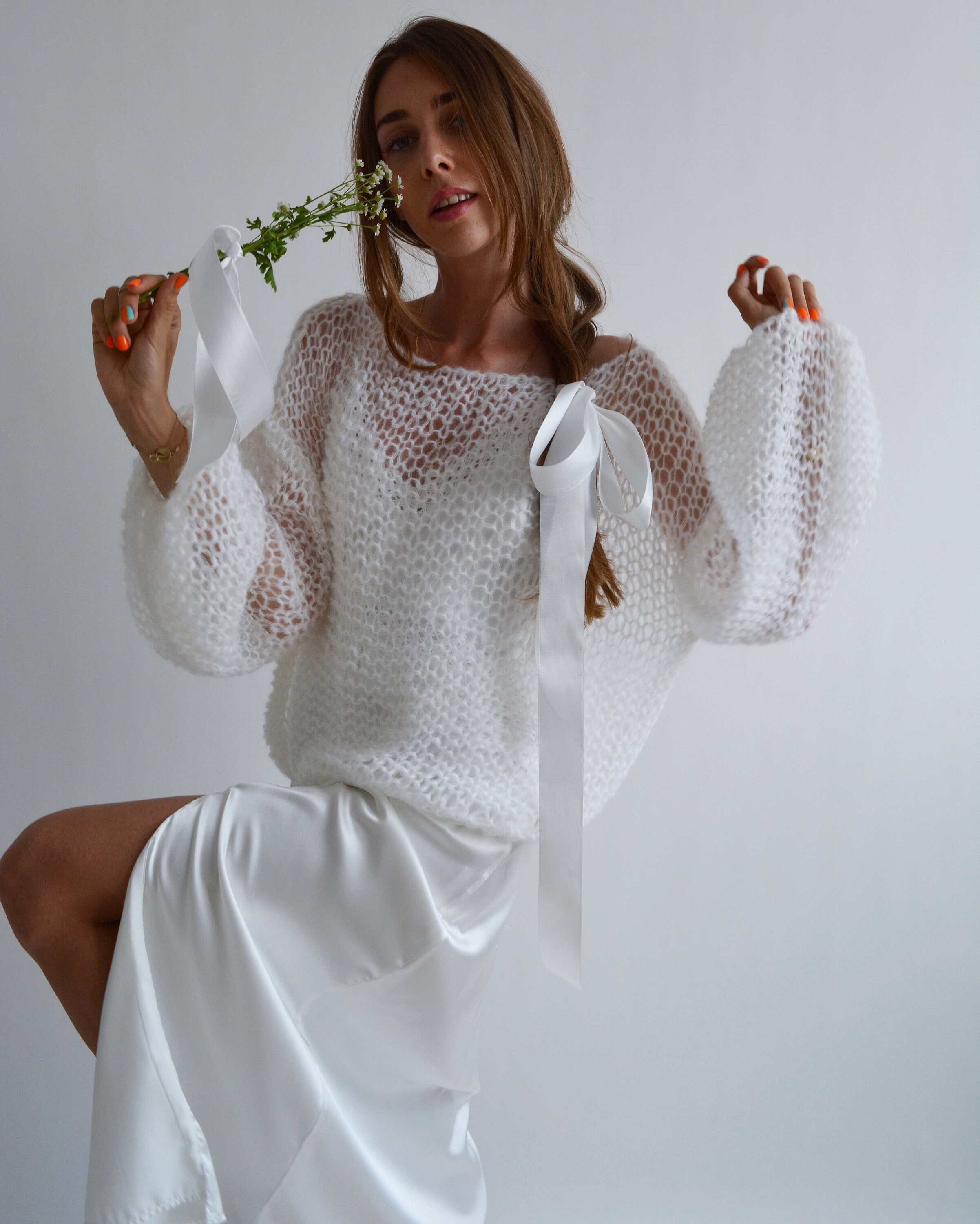 Bridal White Sweater Wedding Mohair Sweater Knitted Wedding - Etsy