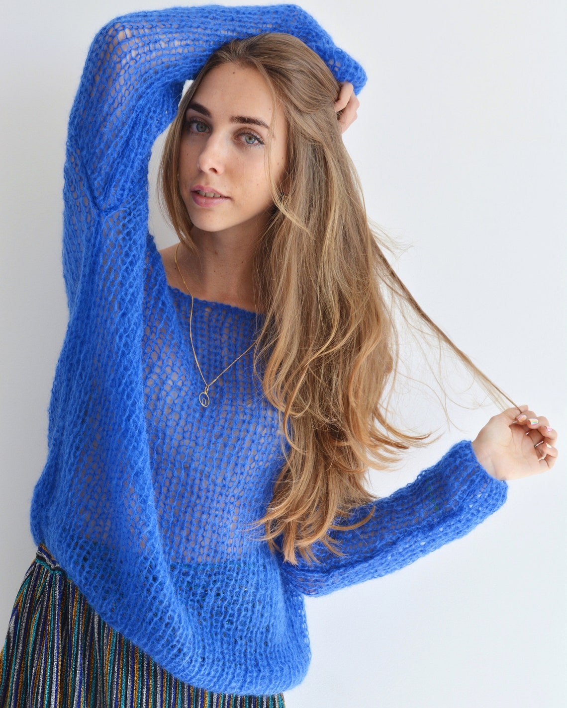 Electric Blue Mohair Sweater off Shoulder Oversized Sweater Etsy