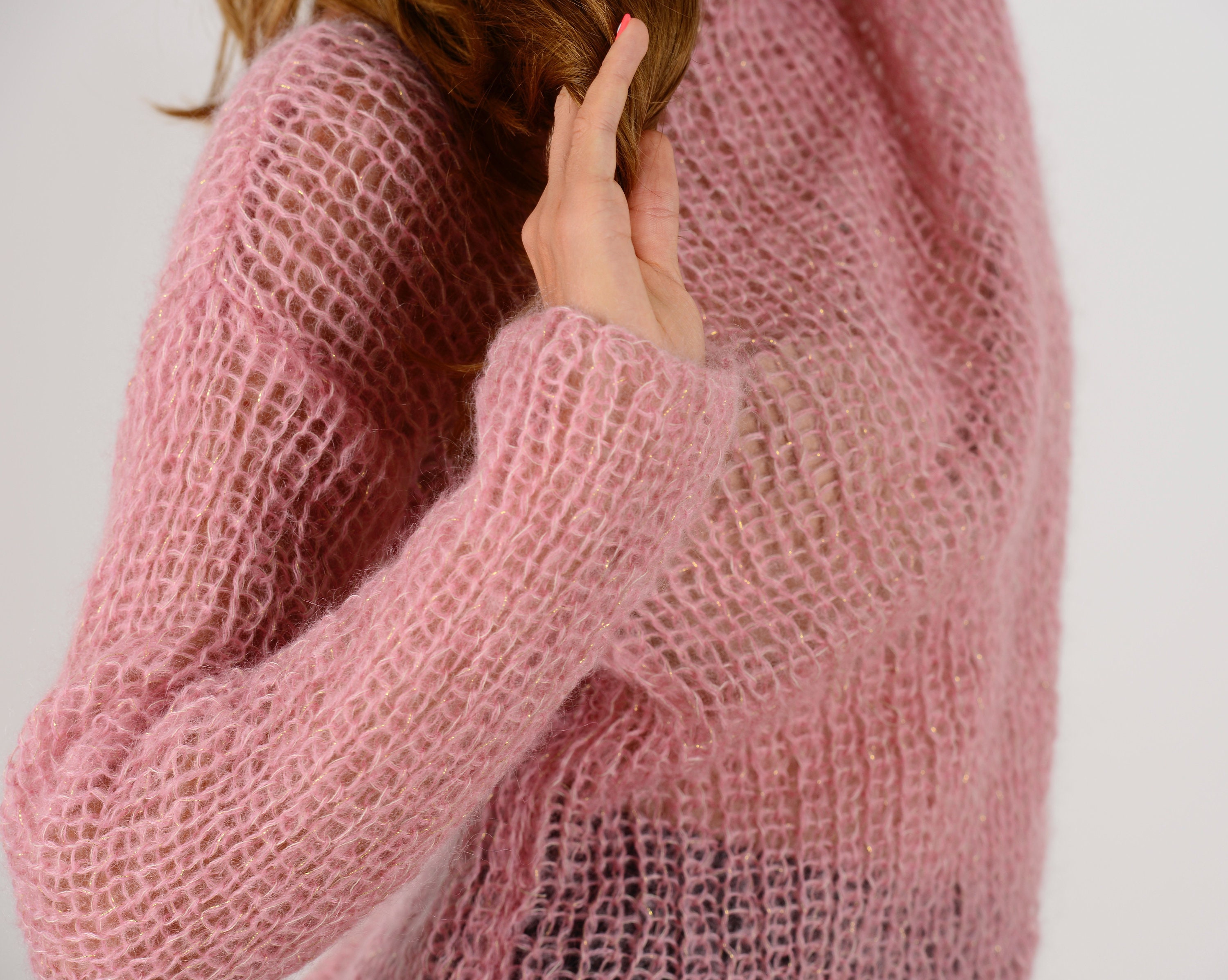 Rose gold mohair sweater Light pink embellished sweater Soft Etsy