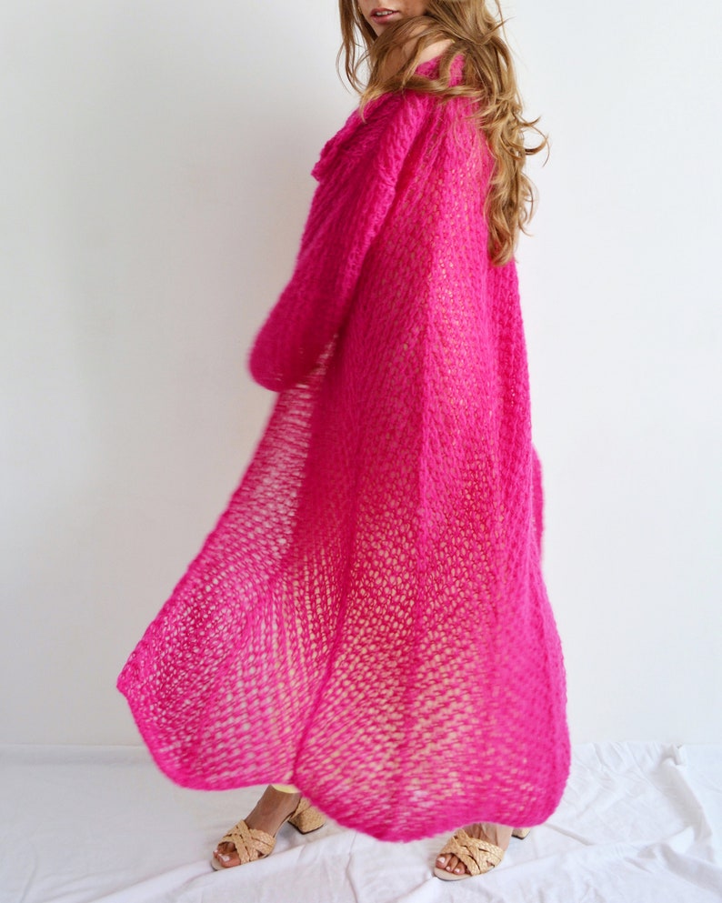 Fuchsia Pink Long Mohair Cardigan Wrap Kimono Light Cardigan Etsy