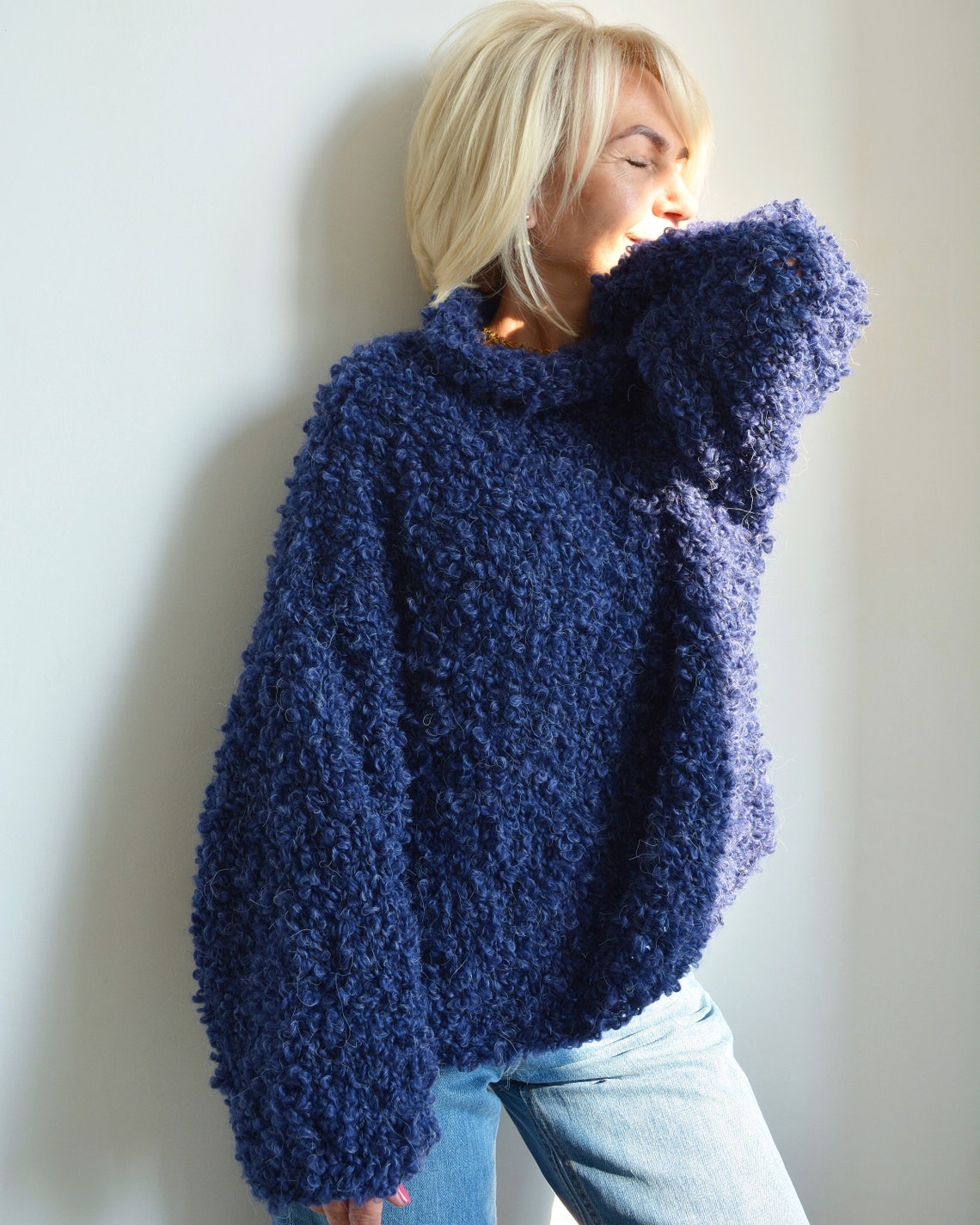 White fluffy mohair turtleneck sweater Chunky knit cropped Etsy