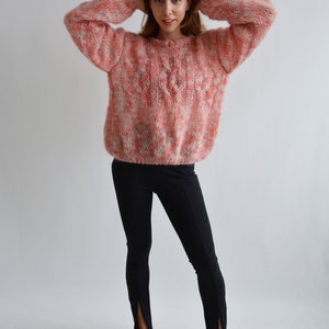 Coral melange mohair sweater Soft handknit sweater Fluffy chic sweater Warm rainbow sweater Loose multicolor sweater Sexy chunky sweater image 8