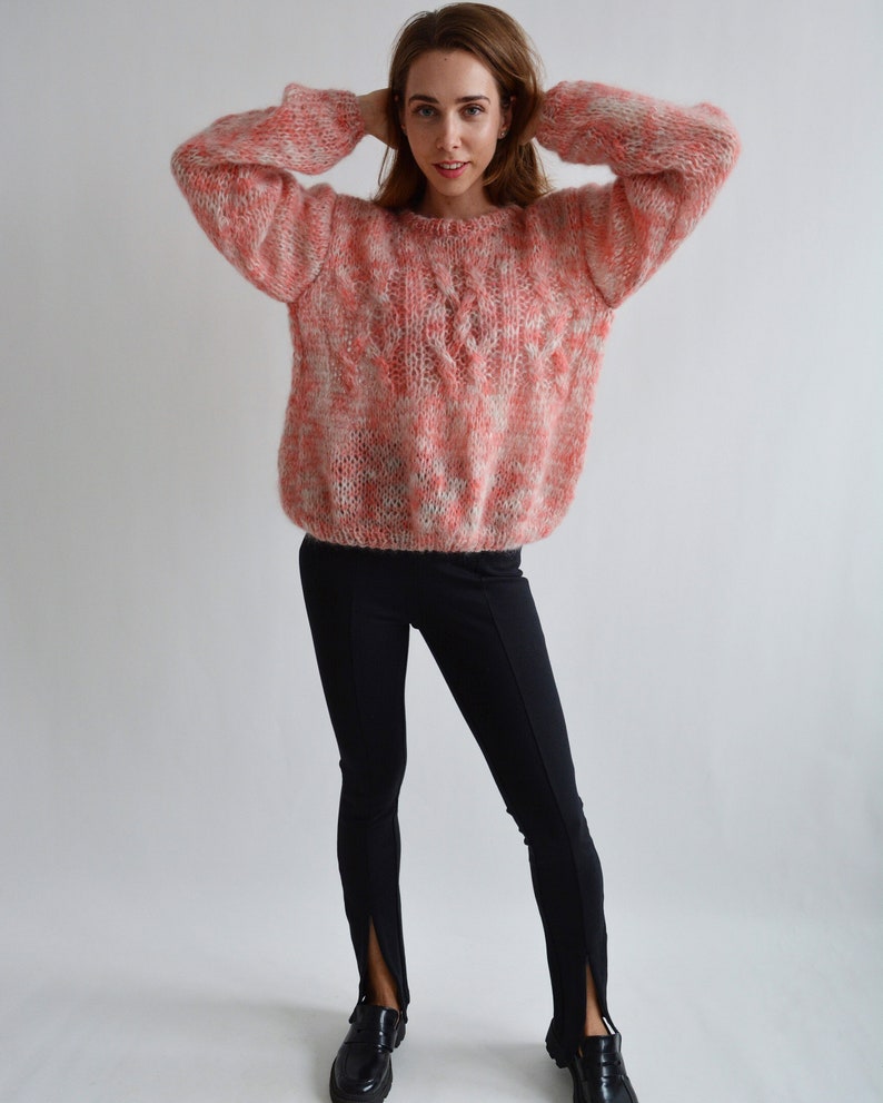 Coral melange mohair sweater Soft handknit sweater Fluffy chic sweater Warm rainbow sweater Loose multicolor sweater Sexy chunky sweater image 8