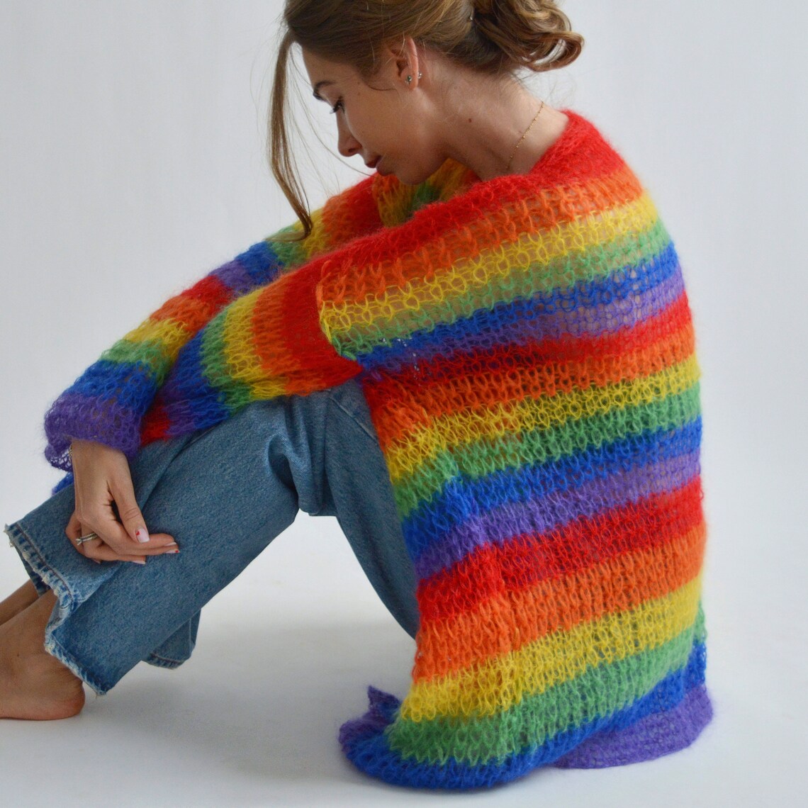 Rainbow mohair cardigan Handknit rayé cardigan Rainbow pride Etsy France