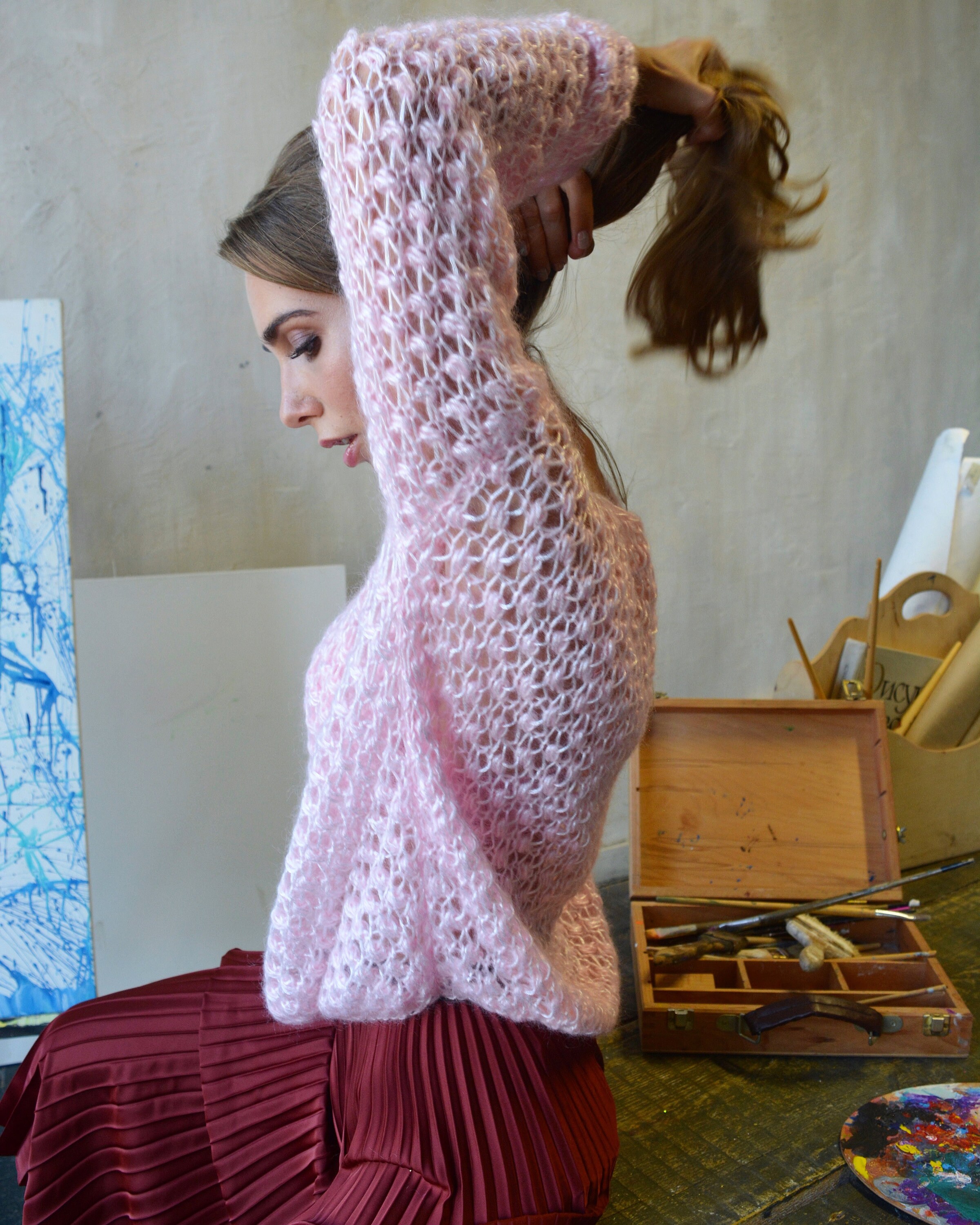 Light pink mohair sweater Wedding light sweater Embroidered Etsy