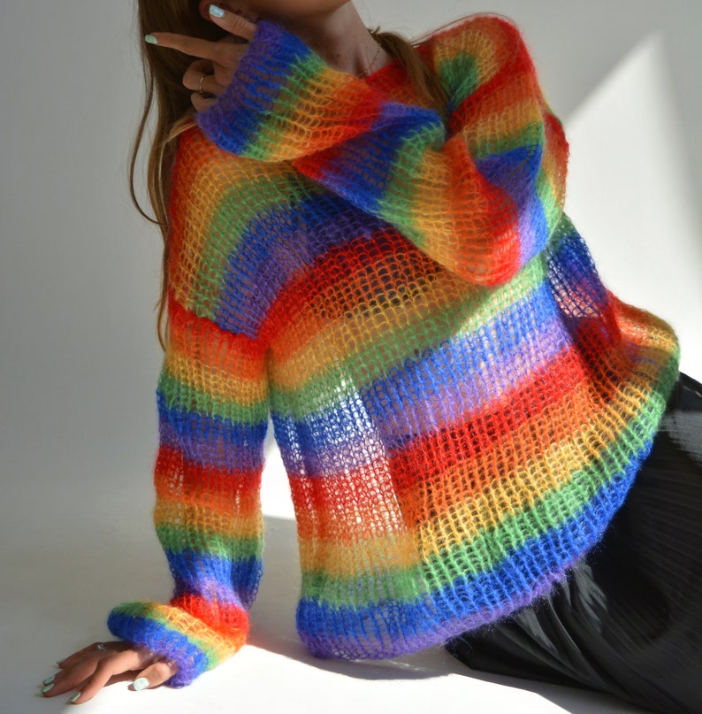 Rainbow mohair sweater Knitted striped sweater Rainbow pride Etsy