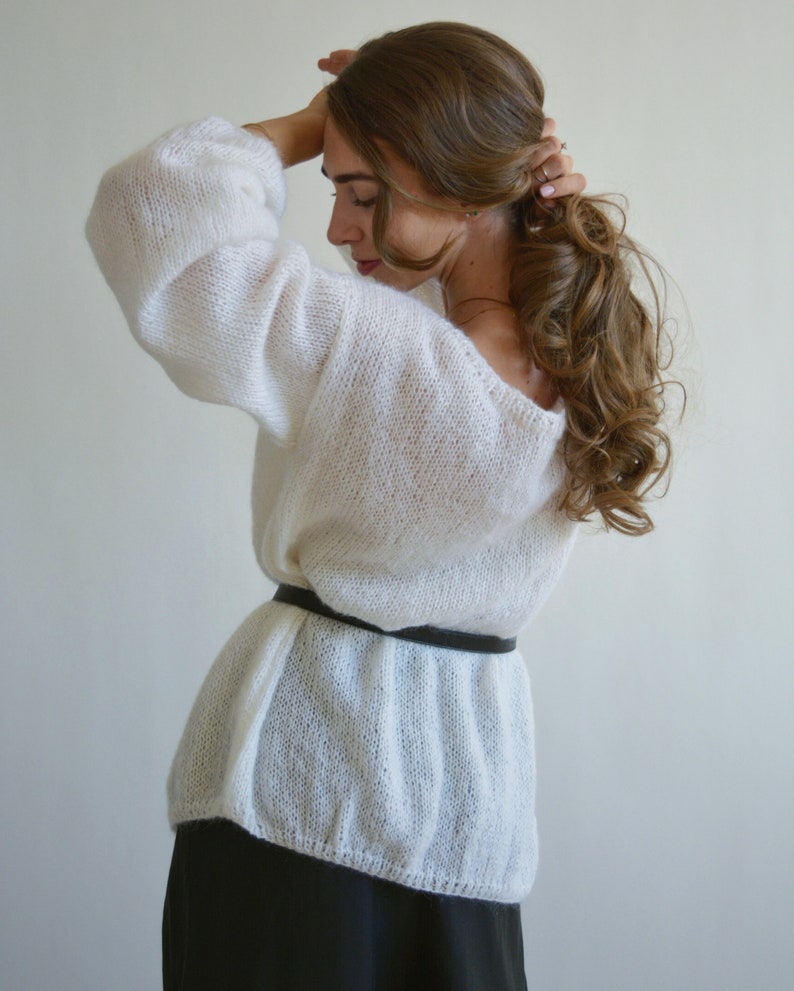 White mohair cardigan Short thick cardigan Cropped loose cardigan Warm soft cardigan Bridal knitted cardigan Wedding open front cardigan image 9