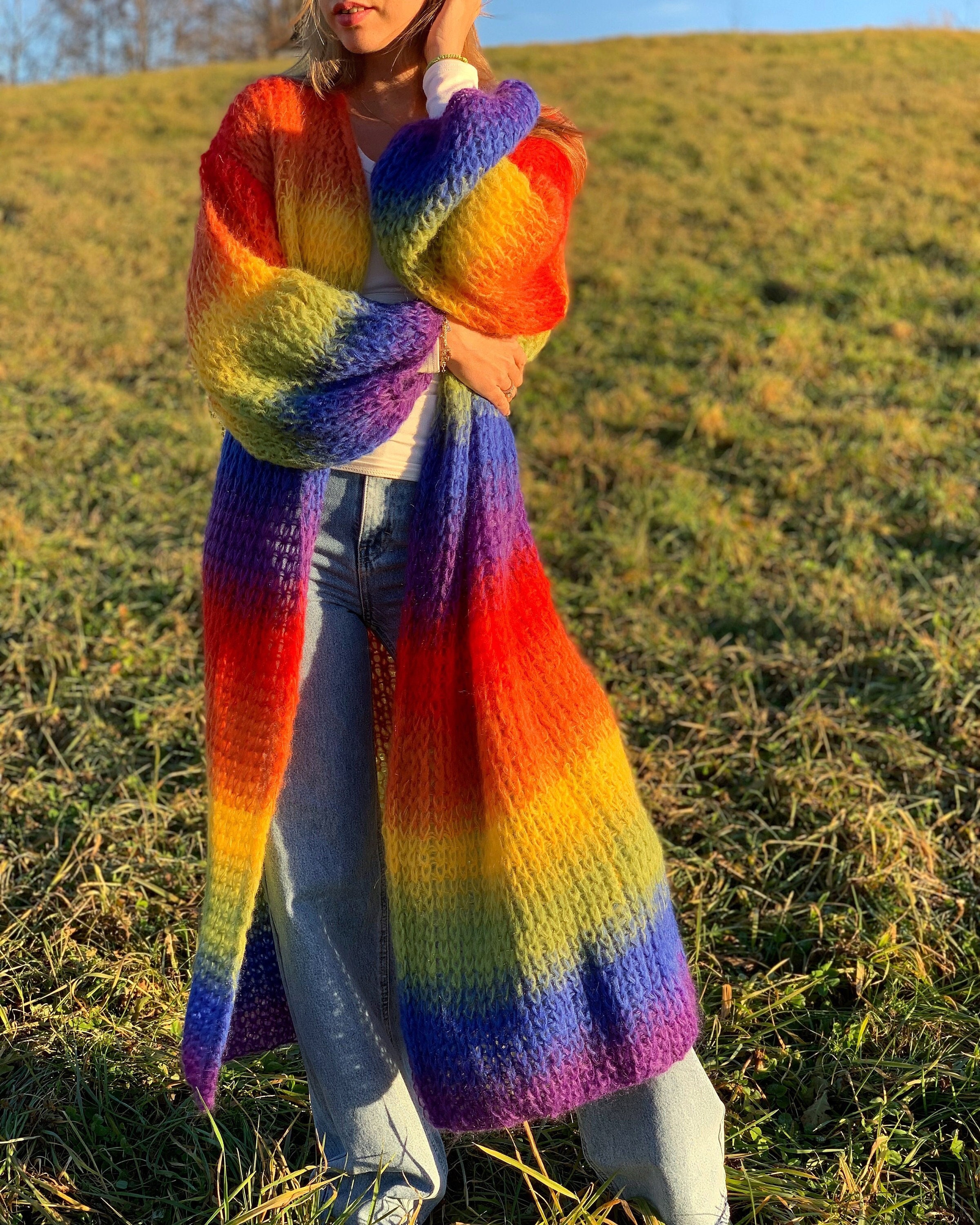 Rainbow Mohair Cardigan Striped Ombre Cardigan Multicolor Rainbow Mohair Cardigan Striped Ombre Cardigan Multicolor