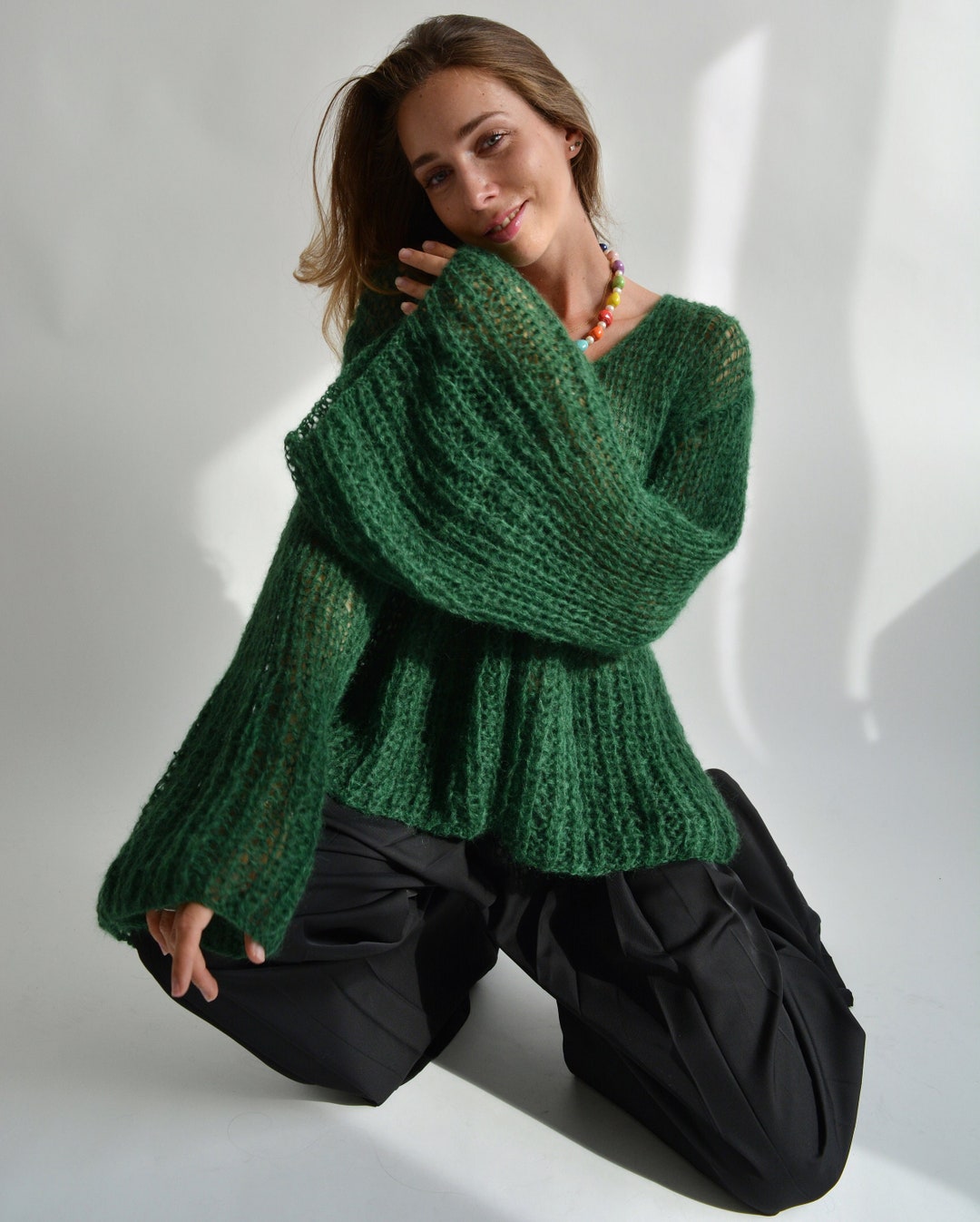 Oversized Petroleum Green Mohair-Blend Sweater main image 1