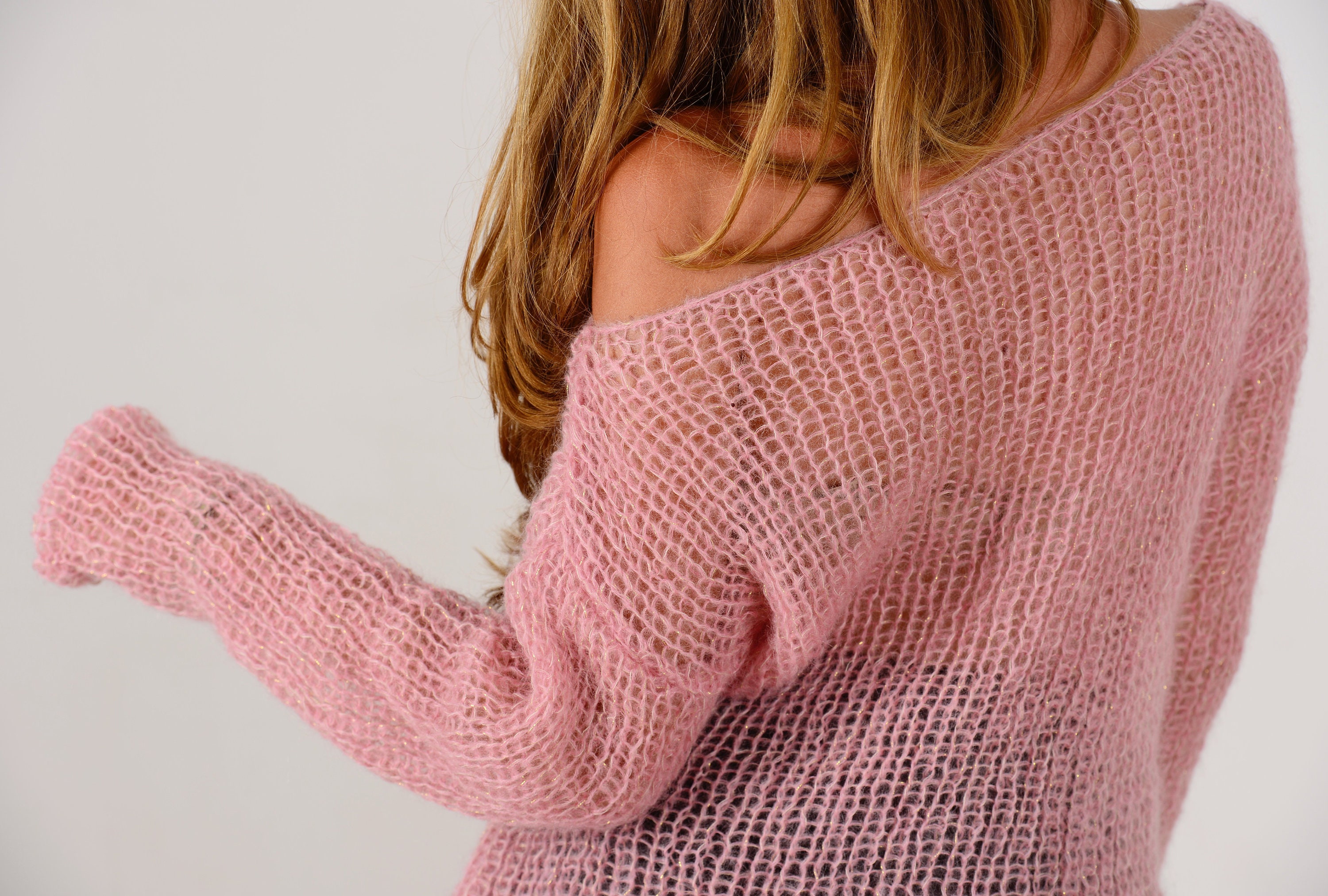 Rose gold mohair sweater Light pink embellished sweater Soft Etsy