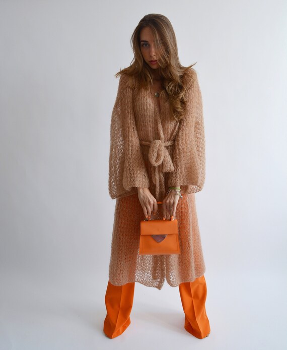 beige belted cardigan