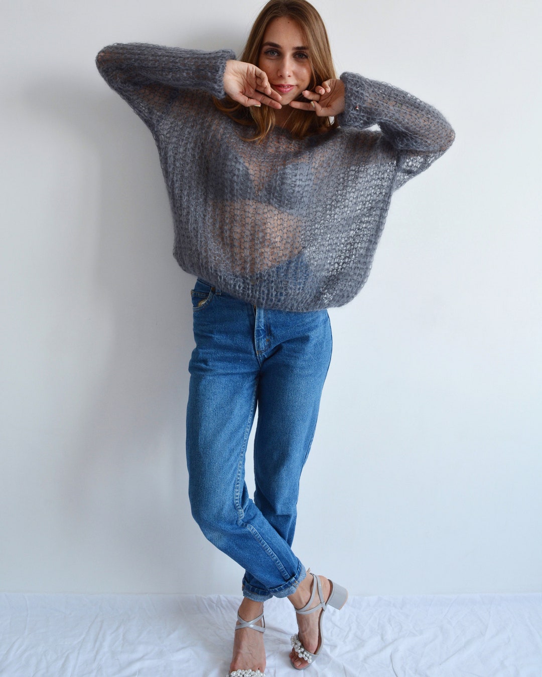 Dear-Lover Gray Mohair Sweater Cardigan For Women