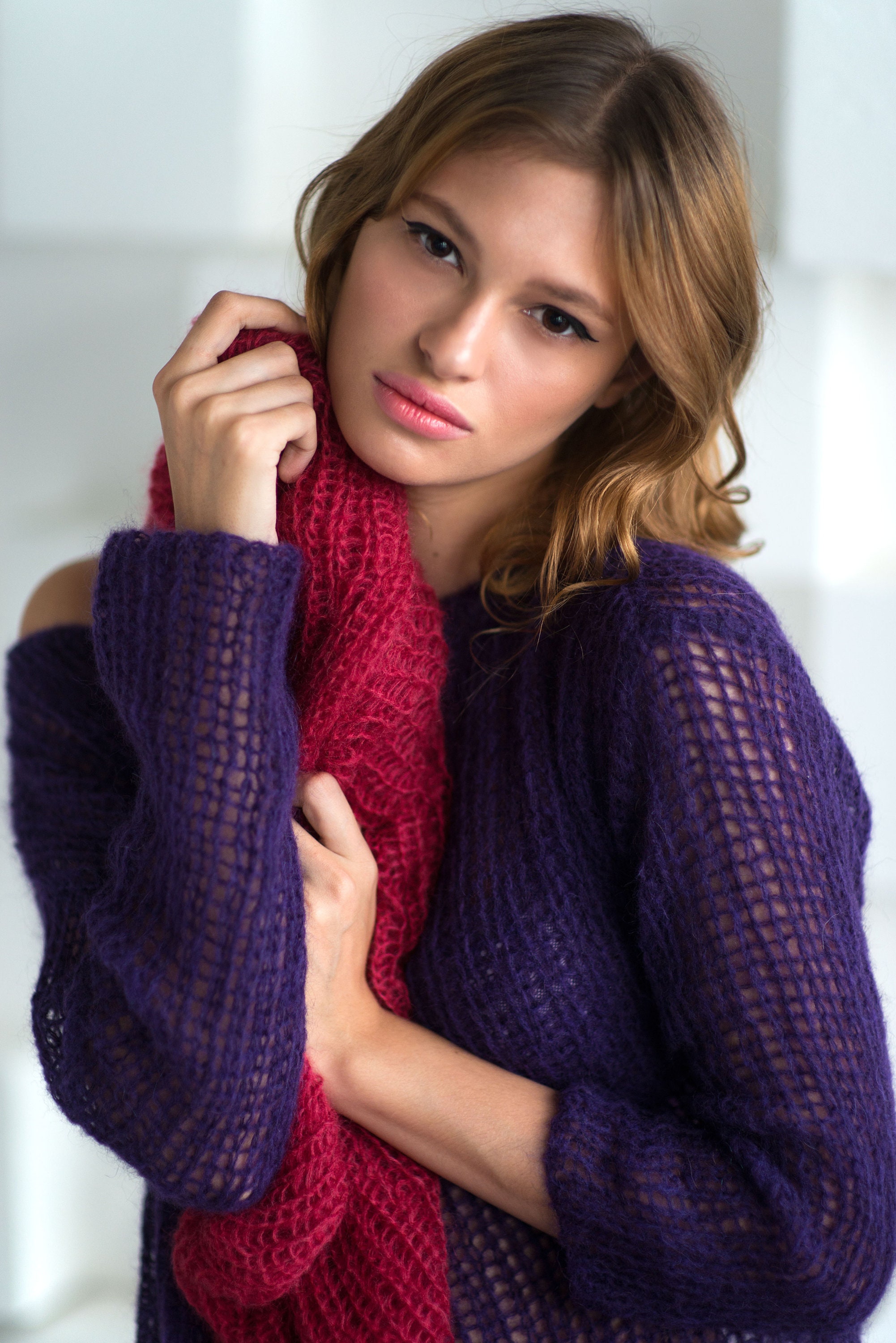 Purple Mohair Sweater: Handknit Loose Knit, Off-shoulder Design - Etsy
