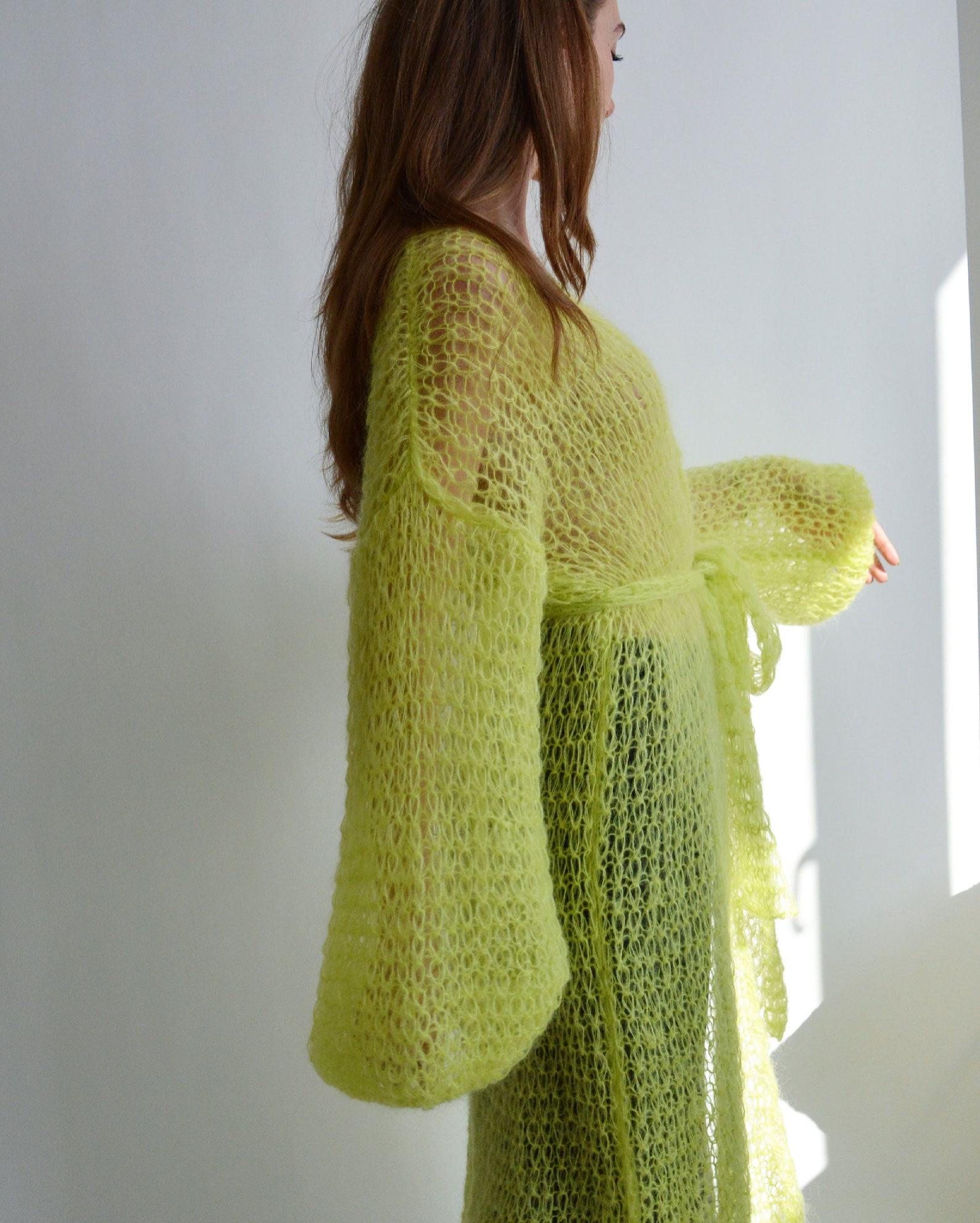 Lime green mohair cardigan Sexy long cardigan Wrap light Etsy