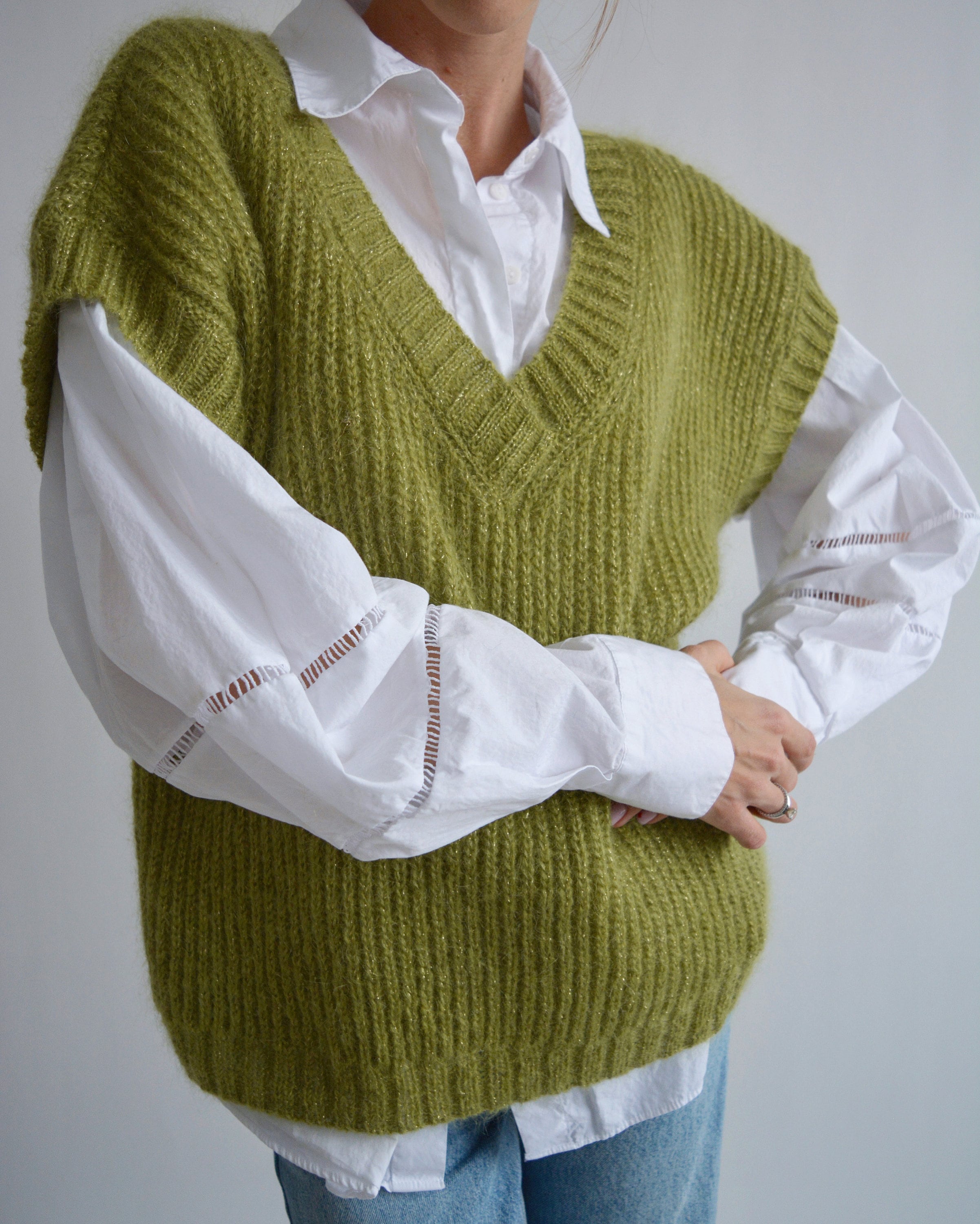 Green Mohair Vest Embellished Handknit Vest Thick Wool Vest Green Mohair Vest Embellished Handknit Vest Thick Wool Vest