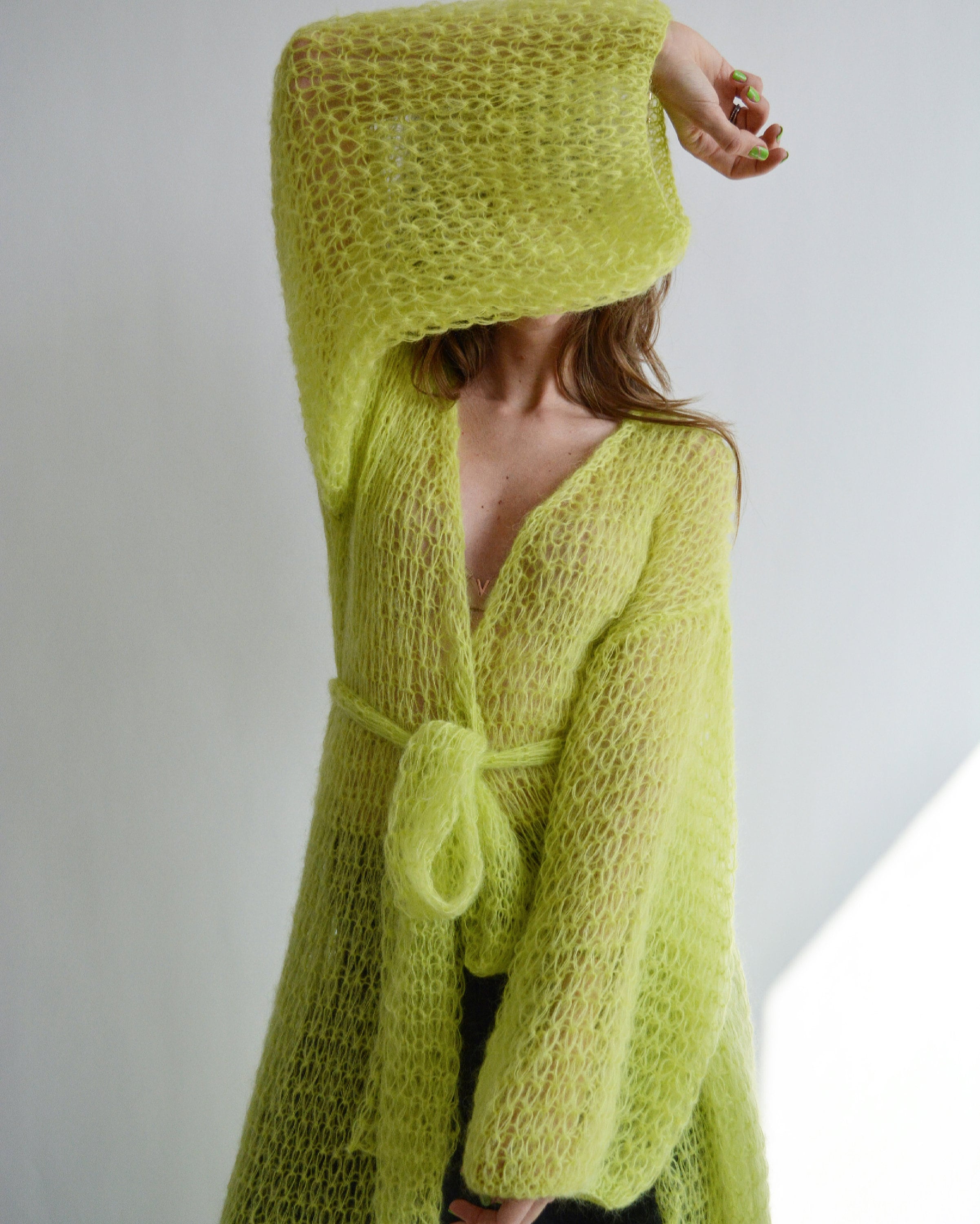 Lime green mohair cardigan Sexy long cardigan Wrap light Etsy