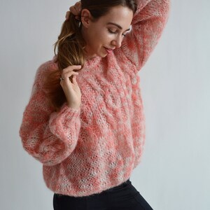 Coral melange mohair sweater Soft handknit sweater Fluffy chic sweater Warm rainbow sweater Loose multicolor sweater Sexy chunky sweater image 6