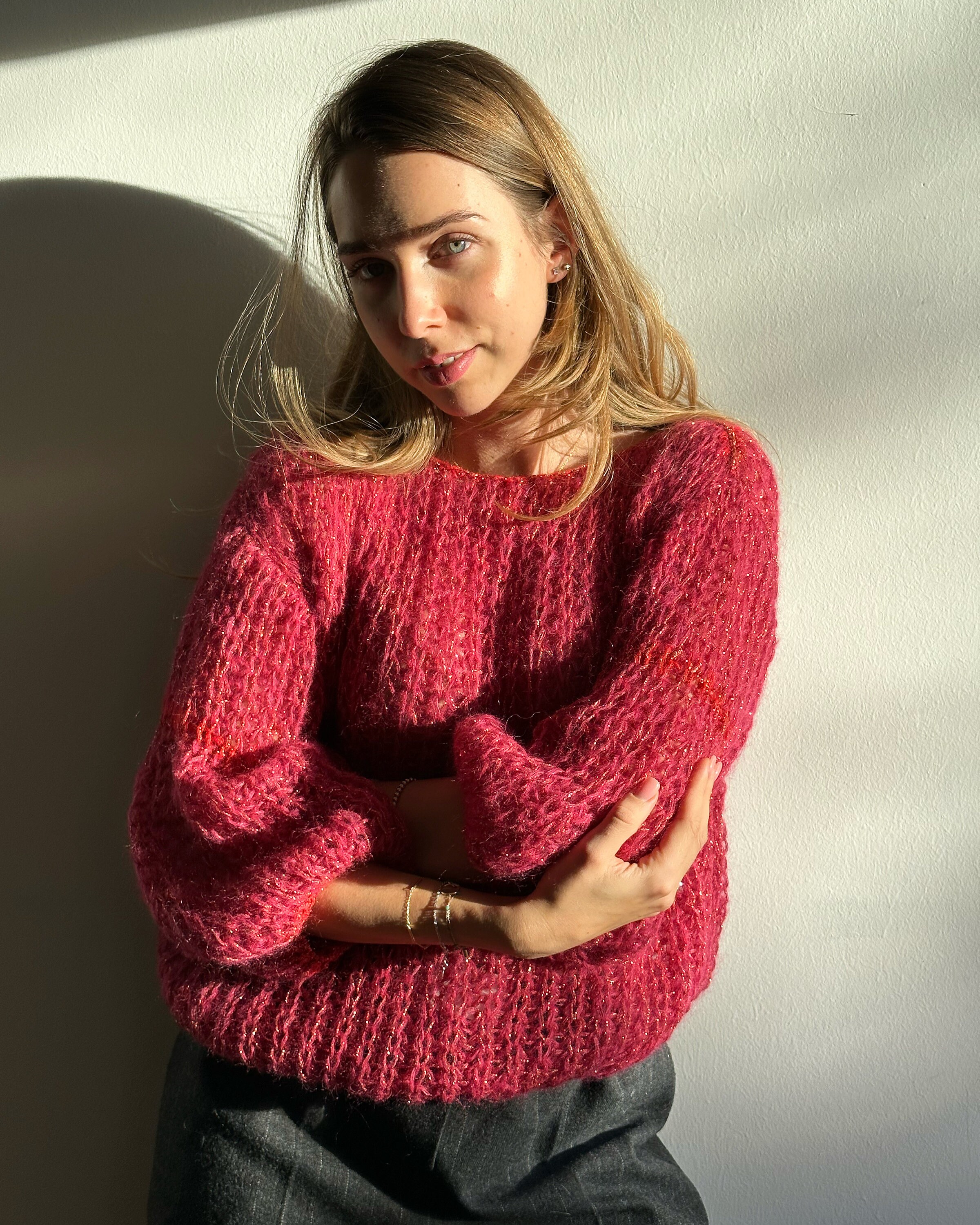 Marle Raspberry Coloured Sweater Raspberry Pink Mohair Sweater Lurex Cropped Sweater Embellished Short ...