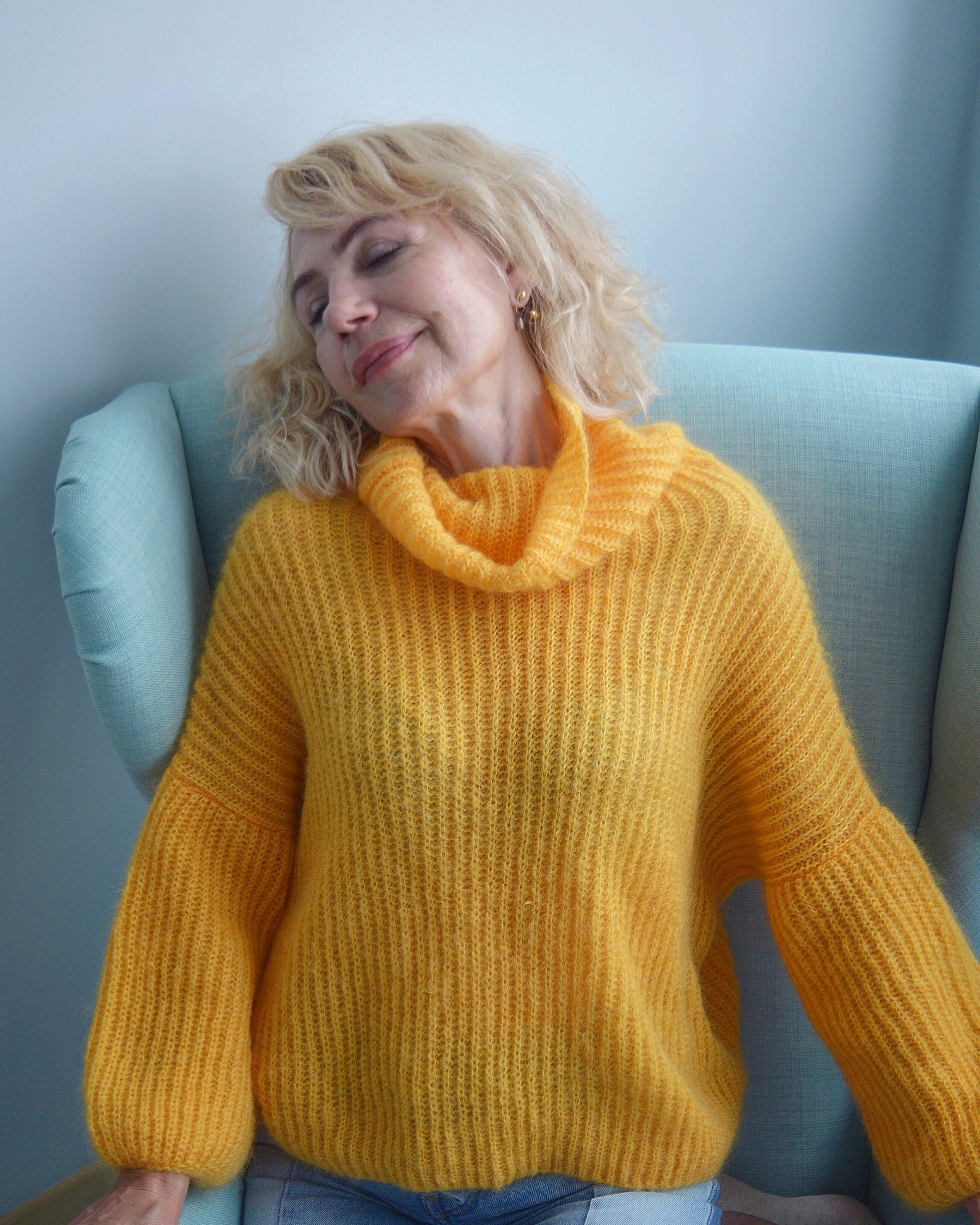 Yellow Cropped Mohair Sweater Turtleneck Soft Short Sweater - Etsy