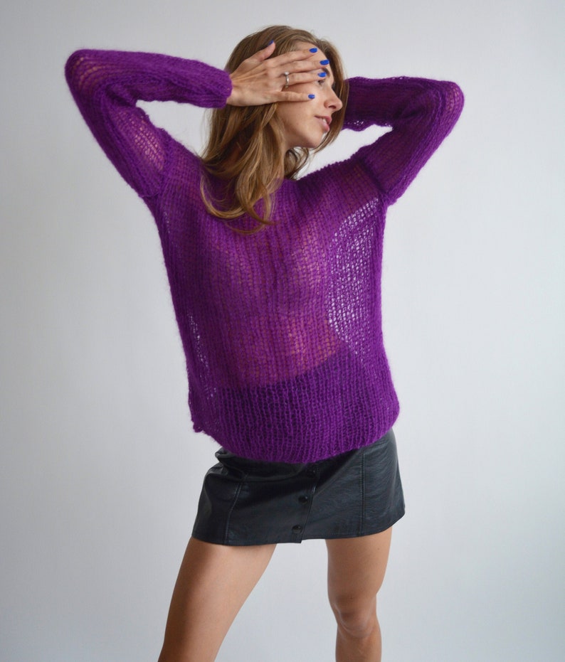 Purple Mohair Sweater Light Chunky Sweater Sexy Bright Sweater - Etsy